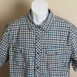 Outdoor Research Men's blue on blue checkered short sleeve shirt XL EUC